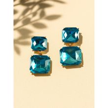 Jewelz Gold-Plated Aqua Blue Oversized Crystal Stud Earrings