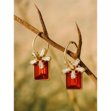 Jewelz Gold-Plated Red Stone Earrings with Crystal Floral Accents