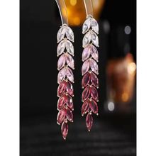 Jewelz Gold-Plated Gradient Leaf Drop Earrings in Pink and Crystal Tones