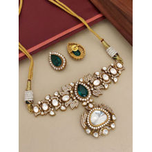 Abdesigns Multi-Color Gold Plated Polki Studded Necklace with Earrings