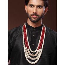 Karatcart Men Red and White Pearl Kundan Maharaja Necklace