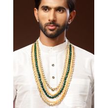 Karatcart Men Green Tumble Golden Pearl Polki Kundan Maharaja Necklace