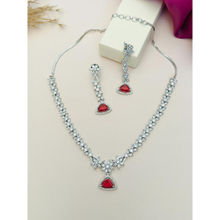 Abdesigns Red Silver Plated American Diamond Jewellery Set