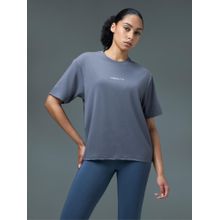 Technosport Women Blue Solid Boxy Fit Round Neck Sports T-Shirt with Cotflex