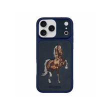 Treemoda Premium 3D Horse Embroidered Leather Protective Case for iPhone 17 Pro - Blue