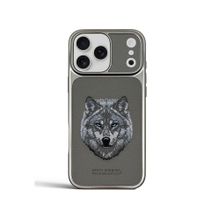 Treemoda Premium 3D Embroidered Wolf Leather Protective Case for iPhone 17 Pro - Grey