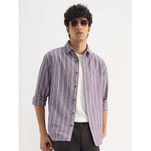 The Souled Store Cotton Linen Stripes: Berry Plum Men's Cotton Linen Shirt