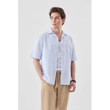 Snitch Light Blue Solid Half Sleeves Boxy Casual Shirt