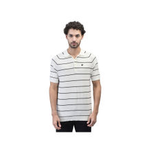 WOODS Men White Stripes Polo T-Shirt