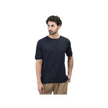 WOODS Men Black Solid Crew Neck