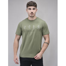 WOODS Men Olive Printed Crew Neck T-Shirt