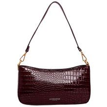 Accessorize London Women's Faux Leather Maroon Croc Roxanne Baguette Shoulder Bag