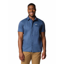 Columbia Mens Blue Solid Twill Short Sleeves Shirt