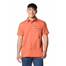 Columbia Mens Orange Solid Twill Short Sleeves Shirt
