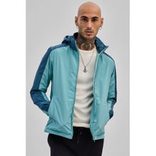 Snitch Turquoise Colorblocked Ski Jacket with Detachable Hood