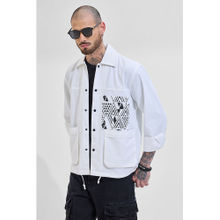 Snitch White Geometric Printed Jacket