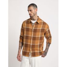 THE BEAR HOUSE Men Brown Checked Regular Fit Cotton Casual Shirt