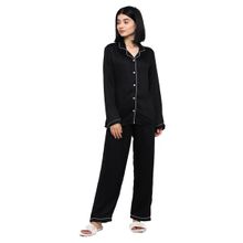 Shopbloom Ultra Soft Black Modal Satin Long Sleeve Women's Night Suit |Lounge Wear - Black