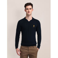 U.S. POLO ASSN. Men Navy Blue Textured Sweater