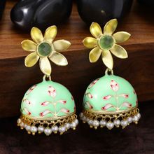 Peora 18K Gold Plated Traditional Mint color Beads Jhumki Jhumka Earrings for Women (PF66E38MNT)
