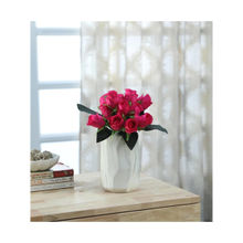 Fourwalls Artificial Beautiful Decorations Rose Flower Bunches (26 cm Tall, 15 Heads, Dark-Pink)