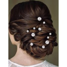 OOMPH Jewellery White Pearls Wedding Metal Juda Hair Pins (Pack of 18)