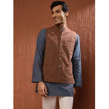 Fabindia Brown Cotton Woven Nehru Jacket