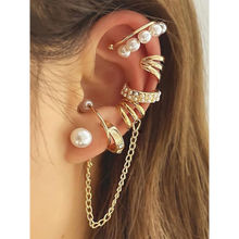 OOMPH Gold and White Pearl Party Wear Ear Cuff Earrings For Women (Pack of 8)