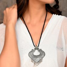 Shoshaa Silver-Plated Oxidised Black Thread Long Necklace