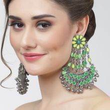 Moedbuille Mirror Work Afghan Tribal Design Oxidised Silver Plated Handcrafted Tassel Chandbalis