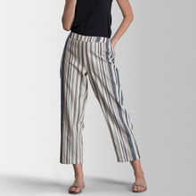 Fablestreet Cotton Striped Straight Fit Pants - Black and White