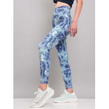 Technosport Blue Women Printed Slim Fit Sports Tights with Elastic Plus for Workout Wear