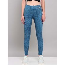 Technosport Blue Women Printed Slim Fit Sports Tights with Elastic Plus for Workout Wear