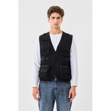 Snitch Black Plain Sleeveless Regular Casual Jacket for Men