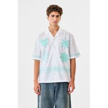 Snitch White Embroidery Half Sleeves Boxy Resort/Vacation Shirt for Men