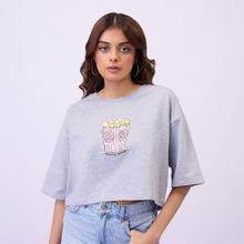 MIXT by Nykaa Fashion Grey Graphic Print Crew Neck Crop Top