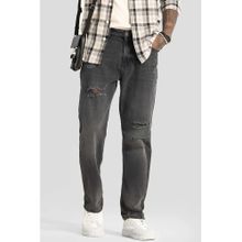 Snitch Charcoal Grey Distressed Relaxed Fit Jeans