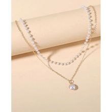 OOMPH Gold Tone Link Chain With Pearls Multi Layer Necklace For Women & Girls