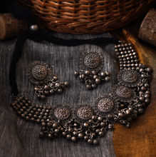 Teejh Kiva Silver Oxidised Ghungroo Necklace Set