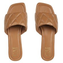 THE CAI STORE Tan Quilted Slides Tan Flats