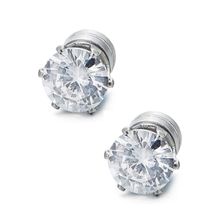 OOMPH Pair of White Cubic Zirconia Silver Small Magnetic Non-Piercing Stud Earrings