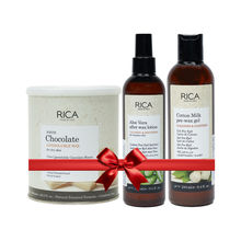 Rica White Chocolate Wax with Pre and Post (Cotton Milk Pre and Aloe Vera After Wax Lotion) Combo