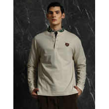 BREAKBOUNCE Beige Full Sleeve Henley Neck Relaxed Fit T-Shirt