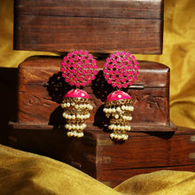 Anika's Creations Gold Plated Painted Meenakari Kundan Studed Jhumka Earring