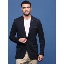 SHOWOFF Men Navy Blue Solid Single Breasted Blazer