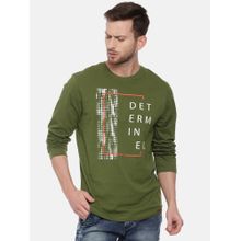 3PIN Men Cotton Green Printed Round Neck T-Shirt
