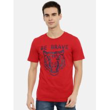 3PIN Men Red Cotton Be Brave Round Neck T-Shirt