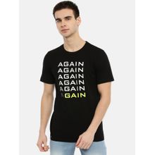 3PIN Men Black Cotton Printed Round Neck T-Shirt