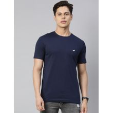 3PIN Men Cotton Dark Blue Solid Round Neck T-Shirt