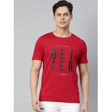 3PIN Men Cotton Red Printed Round Neck T-Shirt